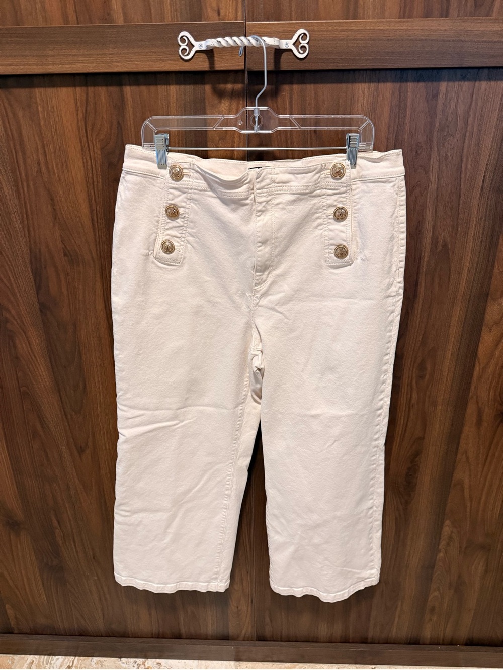 Ann Taylor Cream High-Rise Wide-Leg Cropped Sailor Jeans, Size 16